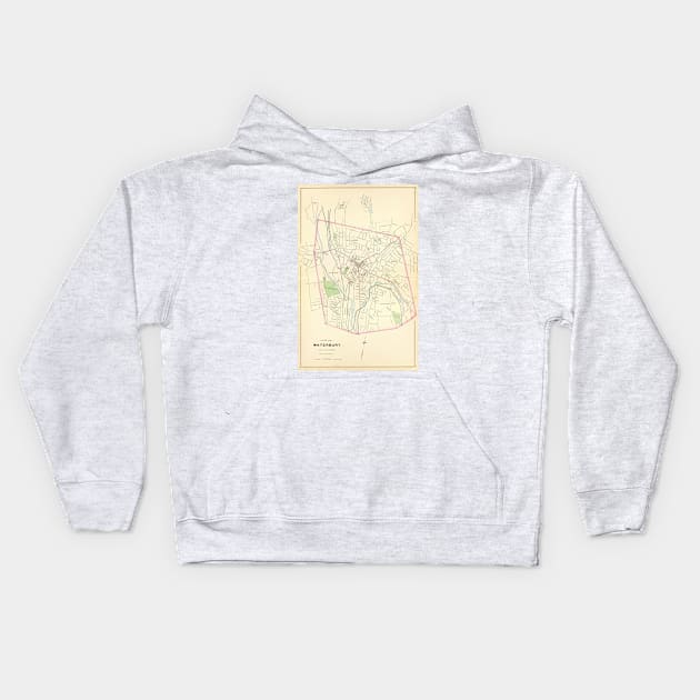 Vintage Map of Waterbury CT (1893) Kids Hoodie by Bravuramedia